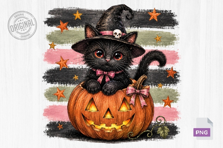 Black Cat Pumpkin Halloween PNG