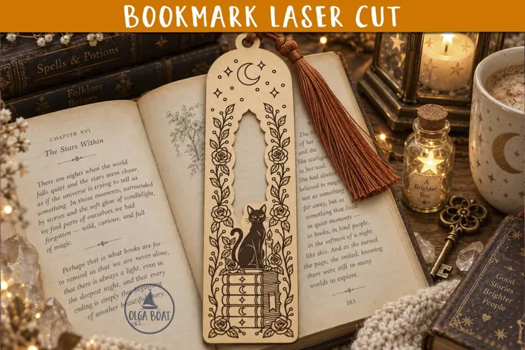 Black Cat Rose Bookmark SVG Gothic Laser cut design
