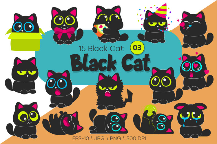 Set of Black Cats 03. T-Shirt, PNG.