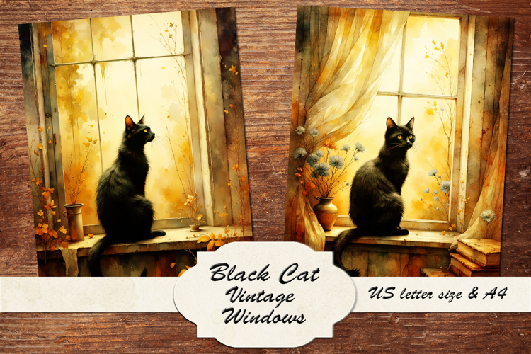 Black Cat - Vintage Window Sublimation