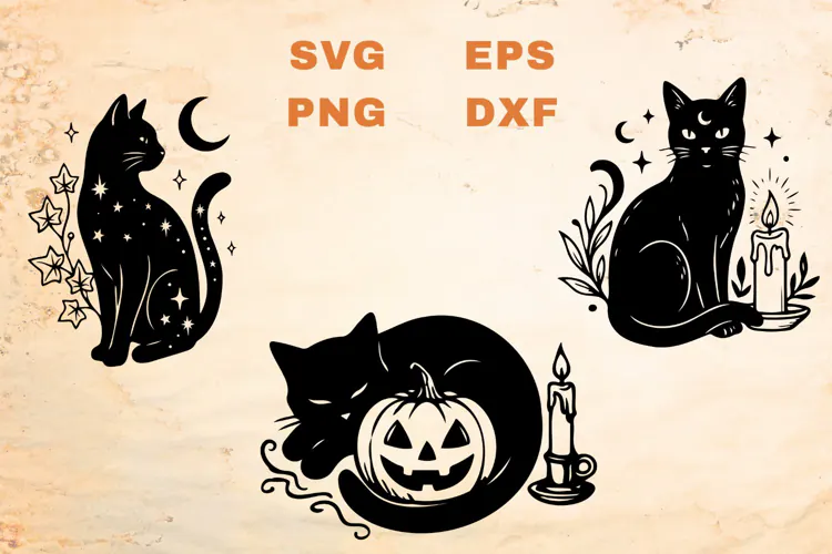 Black Spooky Cats SVG