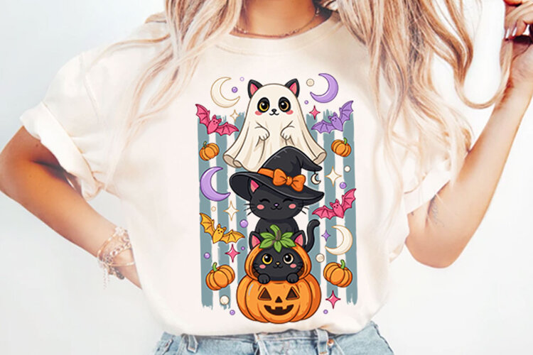 Black Cats Halloween Sublimation PNG Designs example image 1