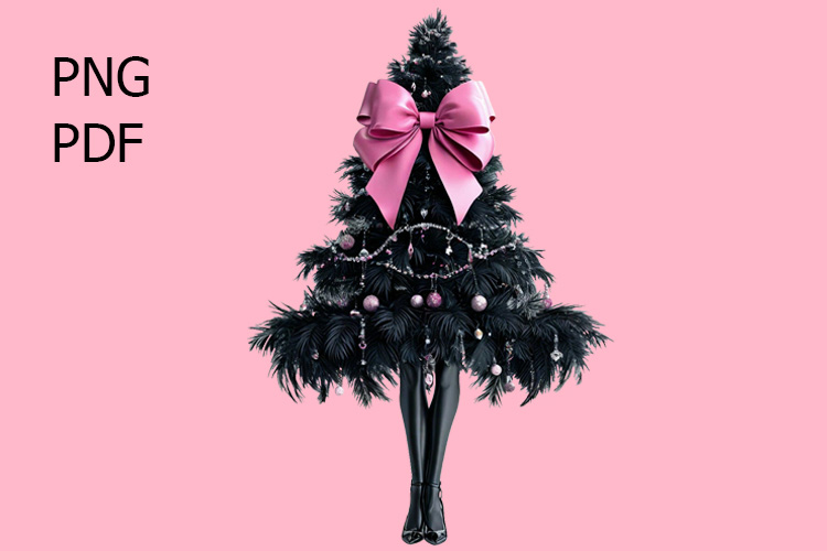 Black Christmas tree Supermodel on fashion runway Sublimate example image 1