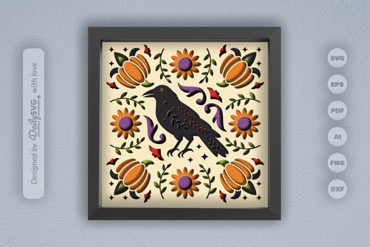 Black Crow Halloween Folk Art Layered Papercut