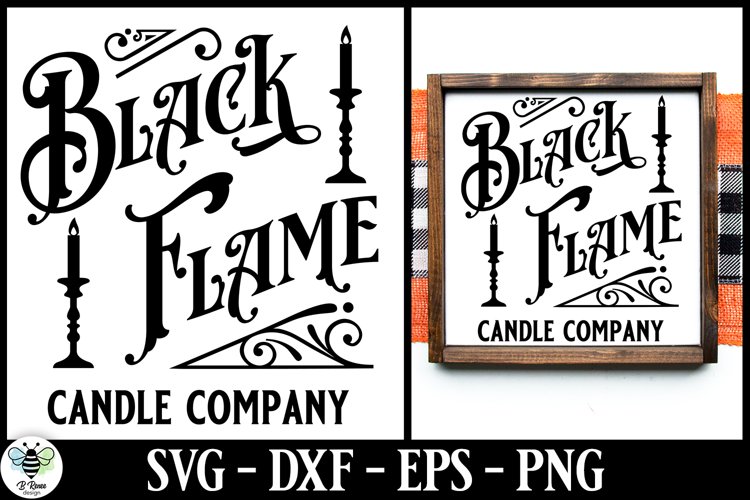 Black flame candle company Halloween SVG being shown on a sign