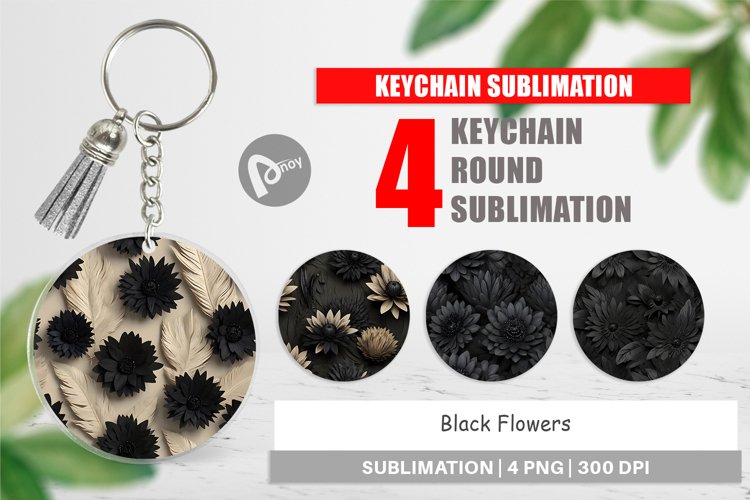 Keychain Black Flowers