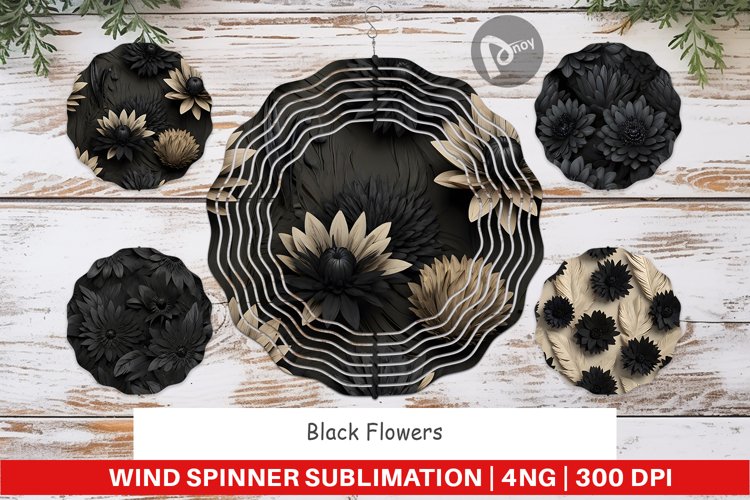 Wind Spinner Black Flowers