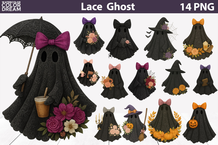 Halloween Ghost Lace Bundle | Black Ghost Sublimation