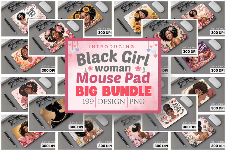 Afro Girl / Woman braided hair Mouse Pad PNG Design Bundle