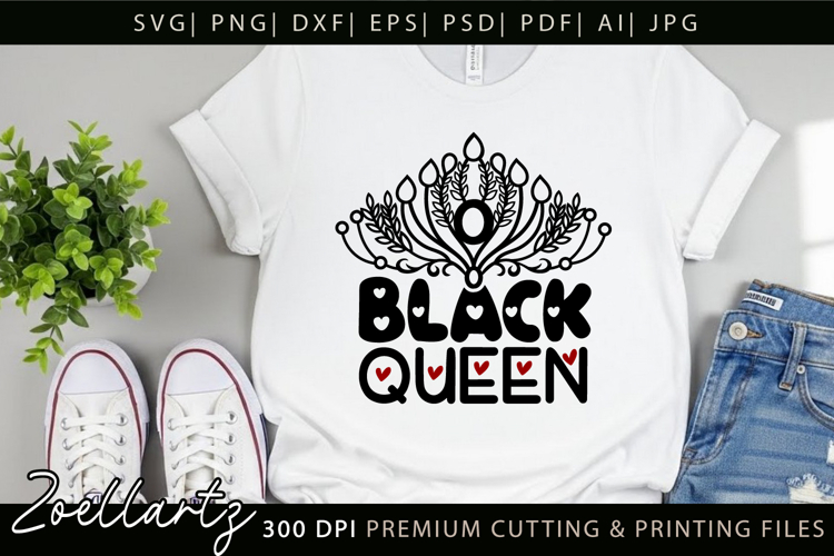 Black Queen SVG PNG EPS DXF Black Girl Magic T-shirt Design