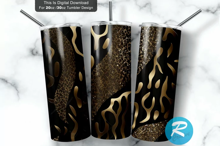 Black Glitter Cheetah skin 20oz/30oz Skinny Tumbler