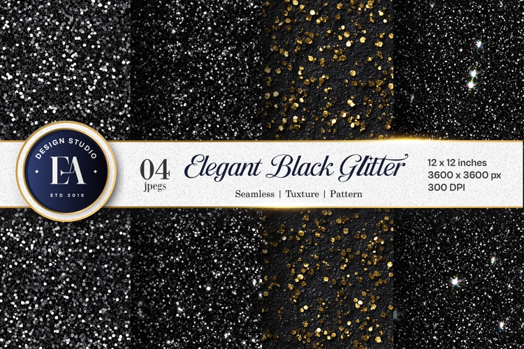 Luxury Black Glitter Sparkling Shimmer Party Digital Paper