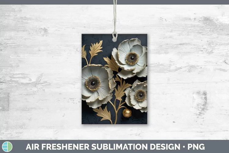 Black Gold Flowers Anemone Air Freshener Sublimation Car Fre