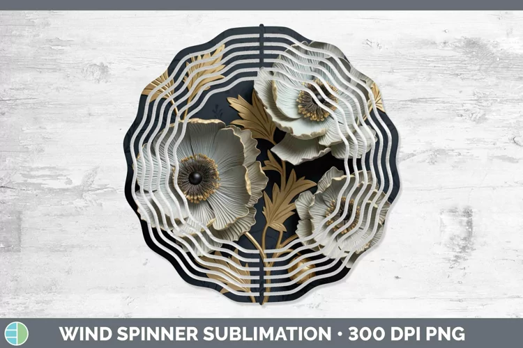 Black Gold Flowers Anemone Wind Spinner Sublimation Spinner