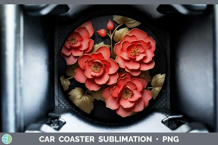 GorgeousBlack Gold Flowers Car Coaster design.