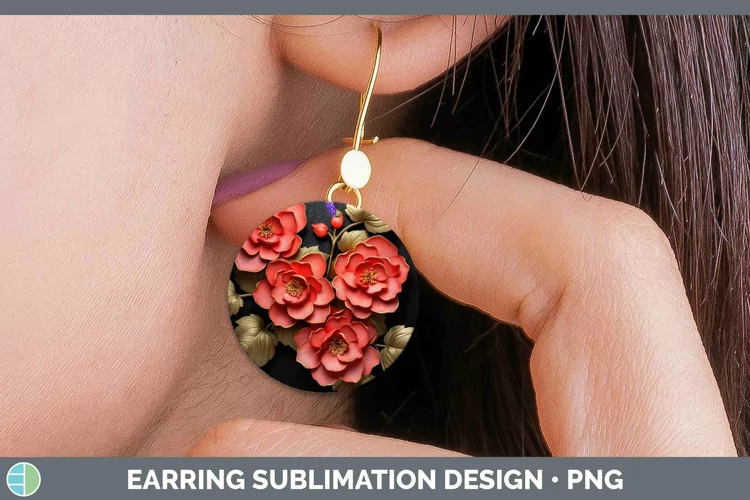 Black Gold Flowers Begonia Round Earrings Sublimation Earrin