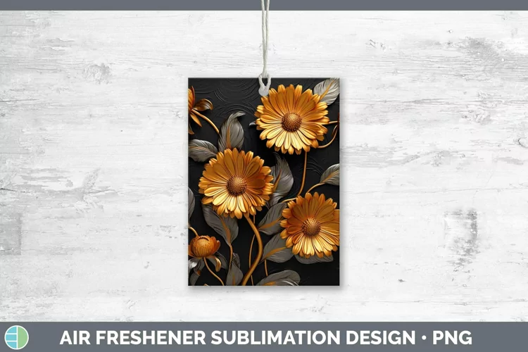 Black Gold Flowers Calendula Air Freshener Sublimation Car F