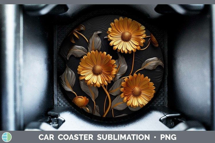 GorgeousBlack Gold Flowers Car Coaster design.