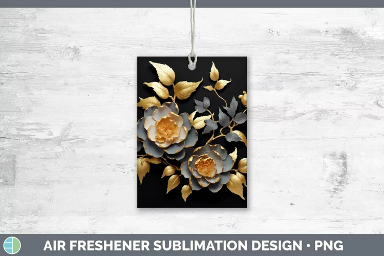Black Gold Flowers Camellia Air Freshener Sublimation Car Fr