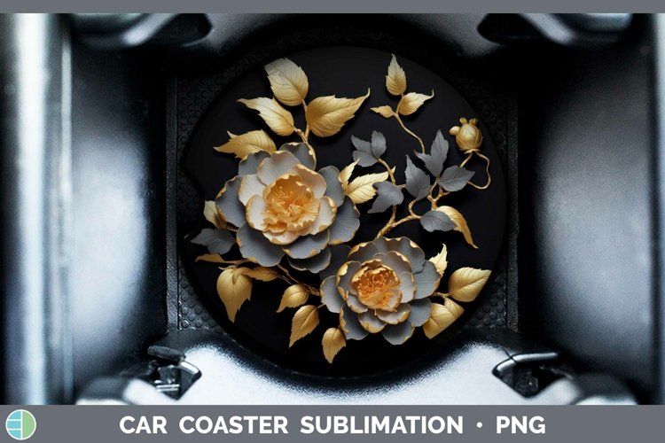 GorgeousBlack Gold Flowers Car Coaster design.