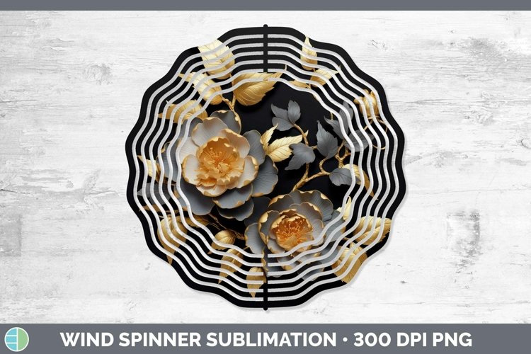 GorgeousBlack Gold Flowers Wind Spinner design.