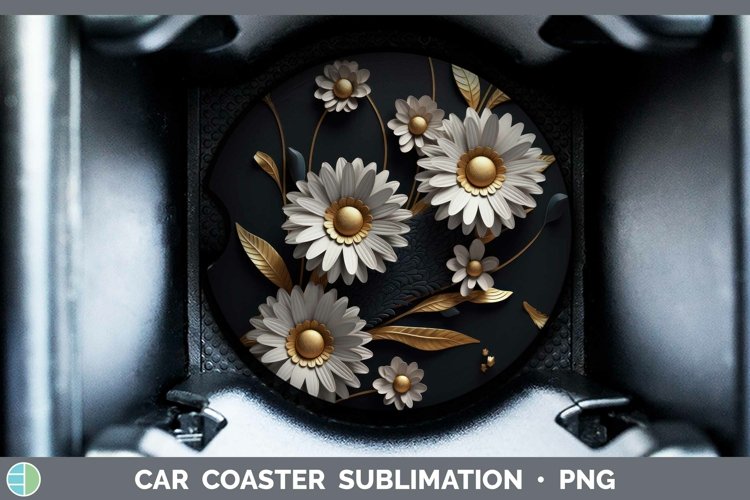 GorgeousBlack Gold Flowers Car Coaster design.