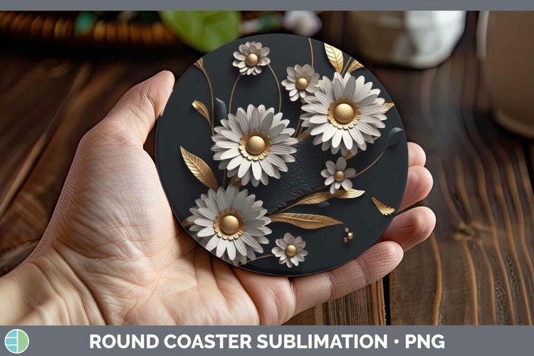 GorgeousBlack Gold Flowers Round Coaster design.