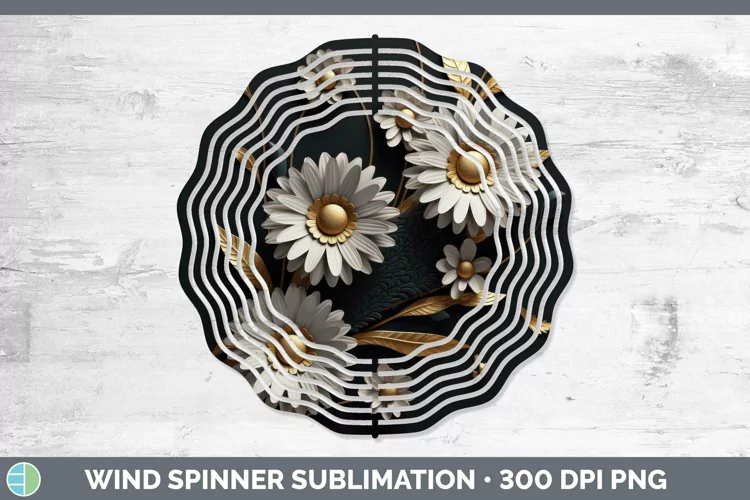 Black Gold Flowers Daisy Wind Spinner Sublimation Spinner De