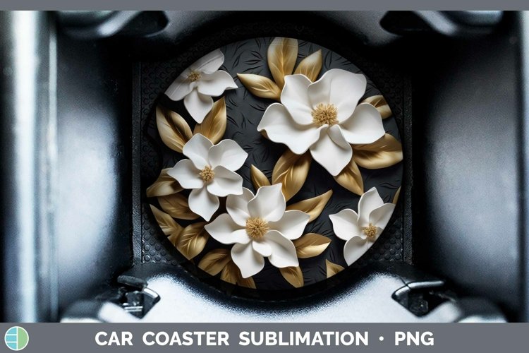 GorgeousBlack Gold Flowers Car Coaster design.