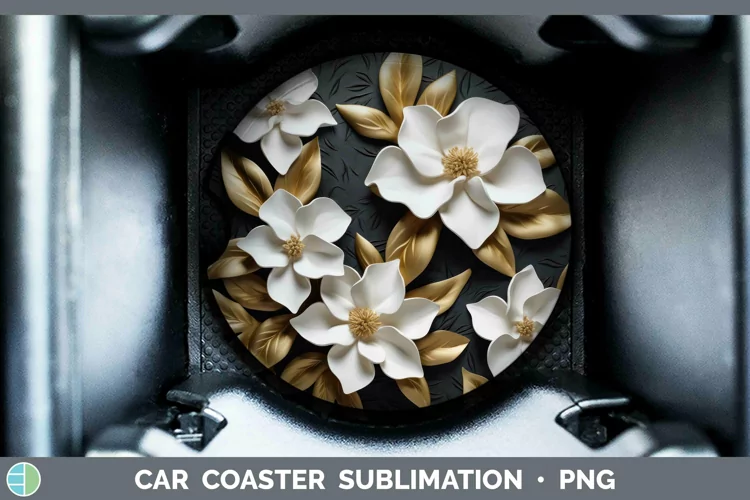 Black Gold Flowers Gardenia Car Coaster Sublimation Coaster