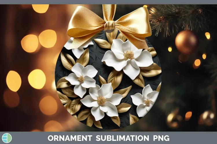 Black Gold Flowers Gardenia Ornament Sublimation Bauble Desi