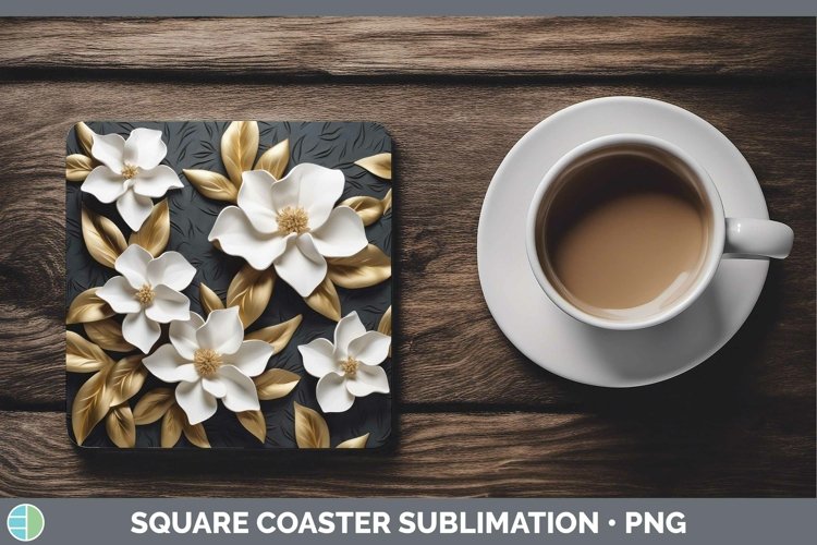 GorgeousBlack Gold Flowers Square Coaster design.