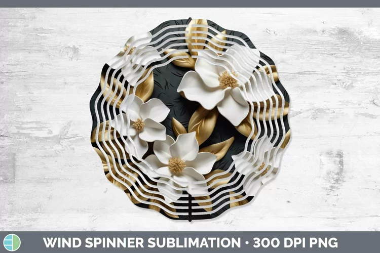Black Gold Flowers Gardenia Wind Spinner Sublimation Spinner
