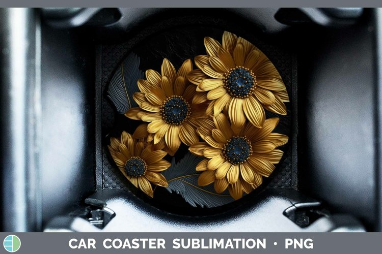 GorgeousBlack Gold Flowers Car Coaster design.