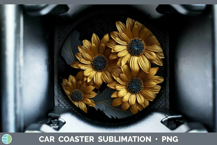 Black Gold Flowers Gerbera Daisy Car Coaster Sublimation Coa