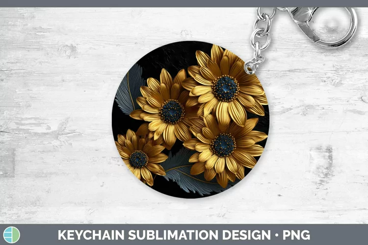 Black Gold Flowers Gerbera Daisy Keychain Sublimation Keyrin