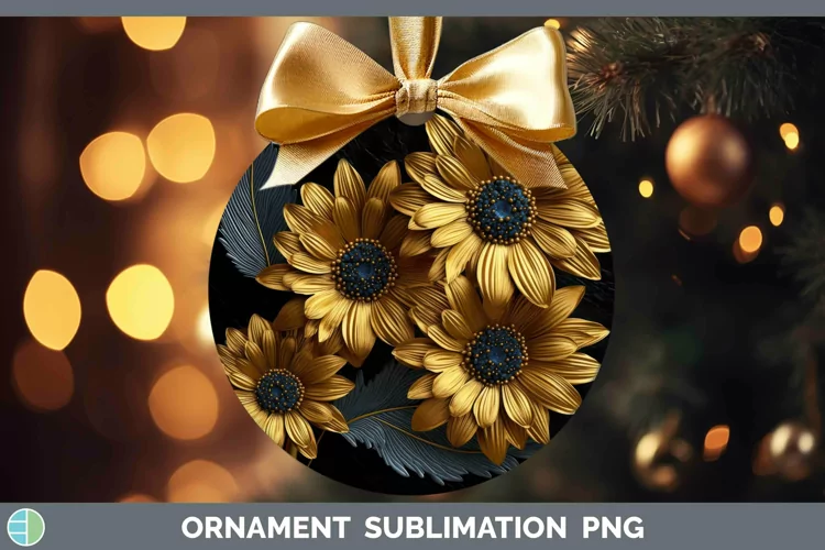 Black Gold Flowers Gerbera Daisy Ornament Sublimation Bauble