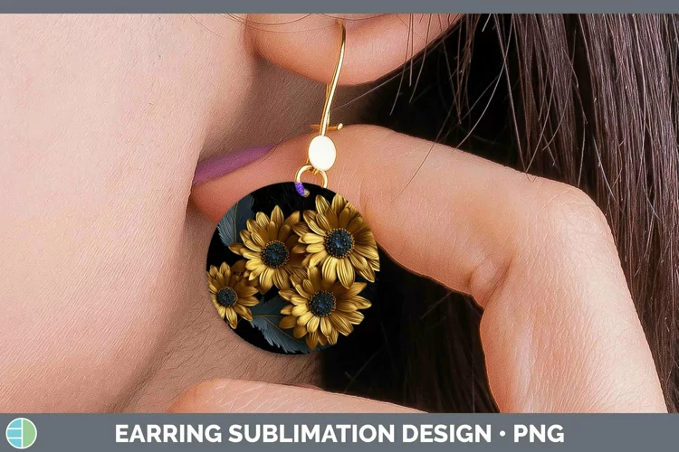 Black Gold Flowers Gerbera Daisy Round Earrings Sublimation