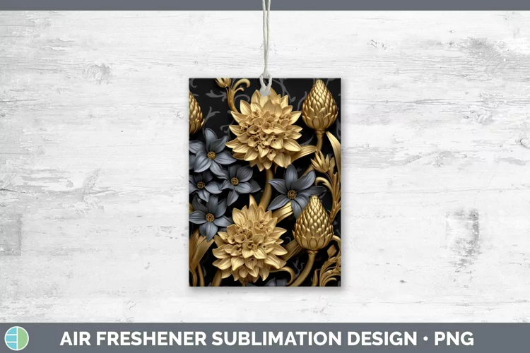 Black Gold Flowers Hyacinth Air Freshener Sublimation Car Fr