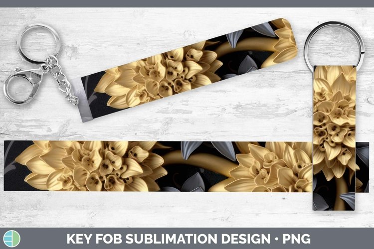GorgeousBlack Gold Flowers Key Fob design.