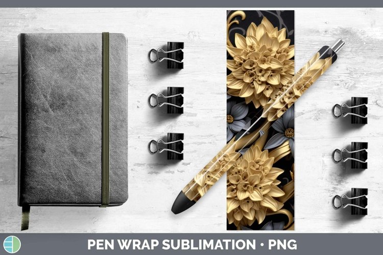 GorgeousBlack Gold Flowers Pen Wrap design.