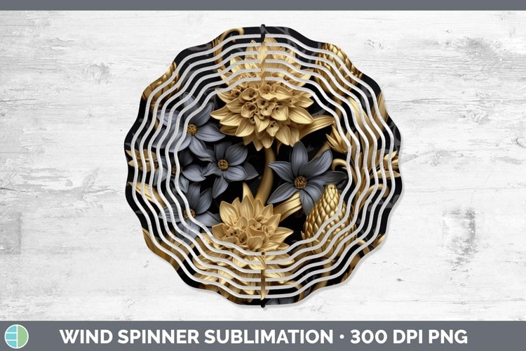 Black Gold Flowers Hyacinth Wind Spinner Sublimation Spinner