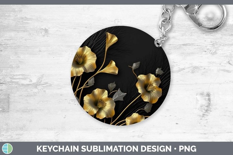 GorgeousBlack Gold Flowers Keychain design.