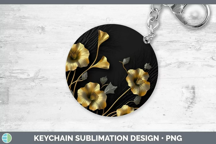 Black Gold Flowers Morning Glory Keychain Sublimation Keyrin