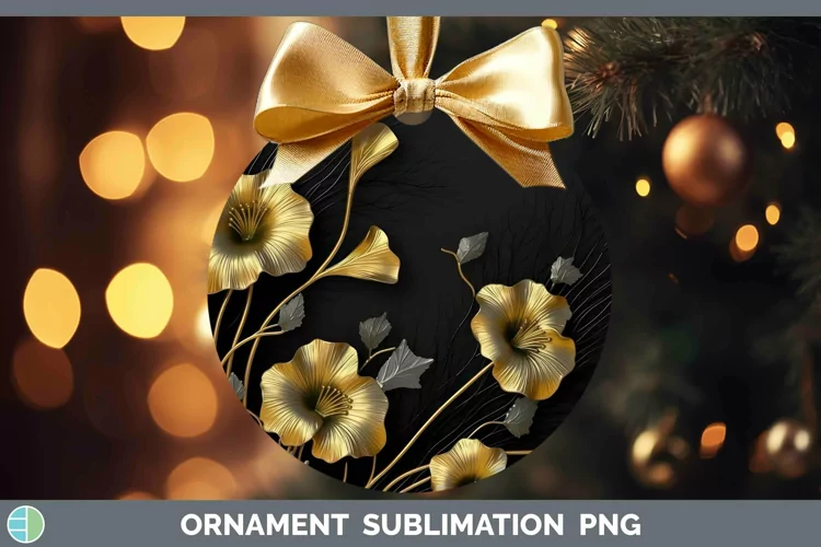 Black Gold Flowers Morning Glory Ornament Sublimation Bauble