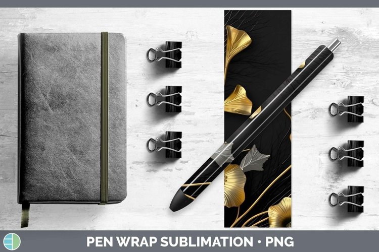 GorgeousBlack Gold Flowers Pen Wrap design.