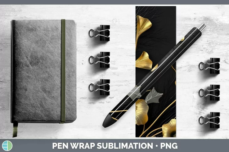 Black Gold Flowers Morning Glory Pen Wrap Sublimation Epoxy