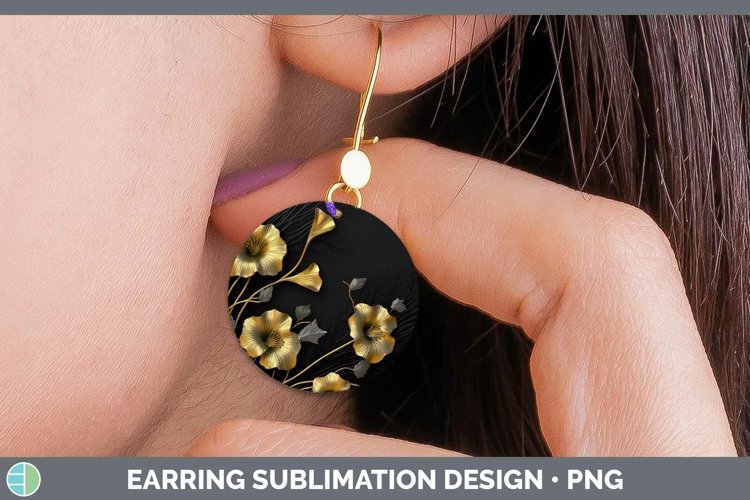 GorgeousBlack Gold Flowers Round Earrings design.
