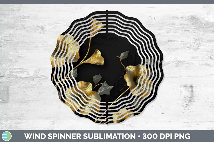 Black Gold Flowers Morning Glory Wind Spinner Sublimation Sp