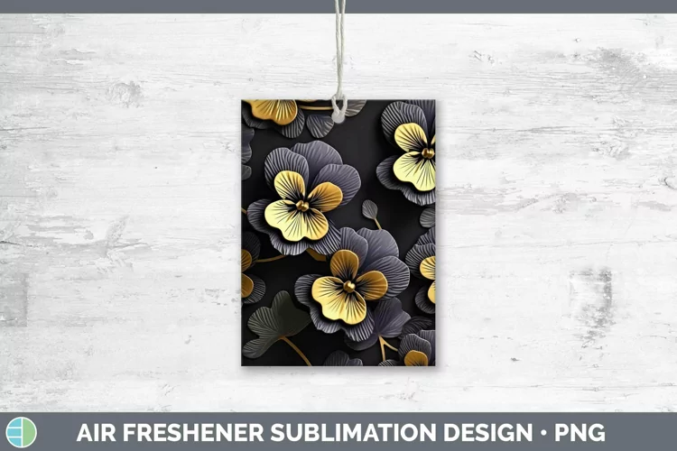 Black Gold Flowers Pansy Air Freshener Sublimation Car Fresh